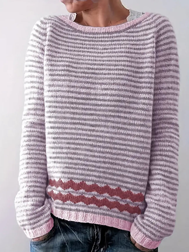 None | Women's Chic Knit Striped Sweater Pullover with Classic for Winter