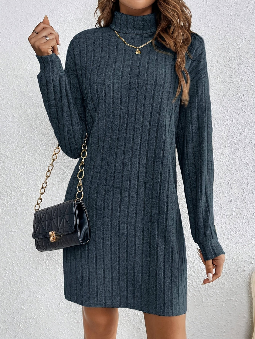 Wivi | Women's Ribbed Turtleneck Sweater Dress