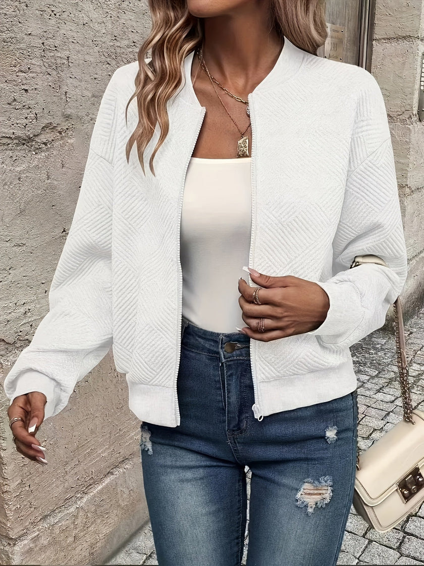 Birgit | Women's Quilted Crew-Neck Long-Sleeve Zip Bomber Jacket