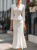 FJØRNA textured buttoned blazer and midi skirt set for ladies, stylish dress suit with tailored fit and elegant design.