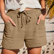 FJØRNA women's lightweight summer shorts with wide legs and drawstring waist, casual breathable clothing for warm weather.