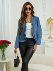 Denim Jacket Women Short Fitted Ruffle Open Front