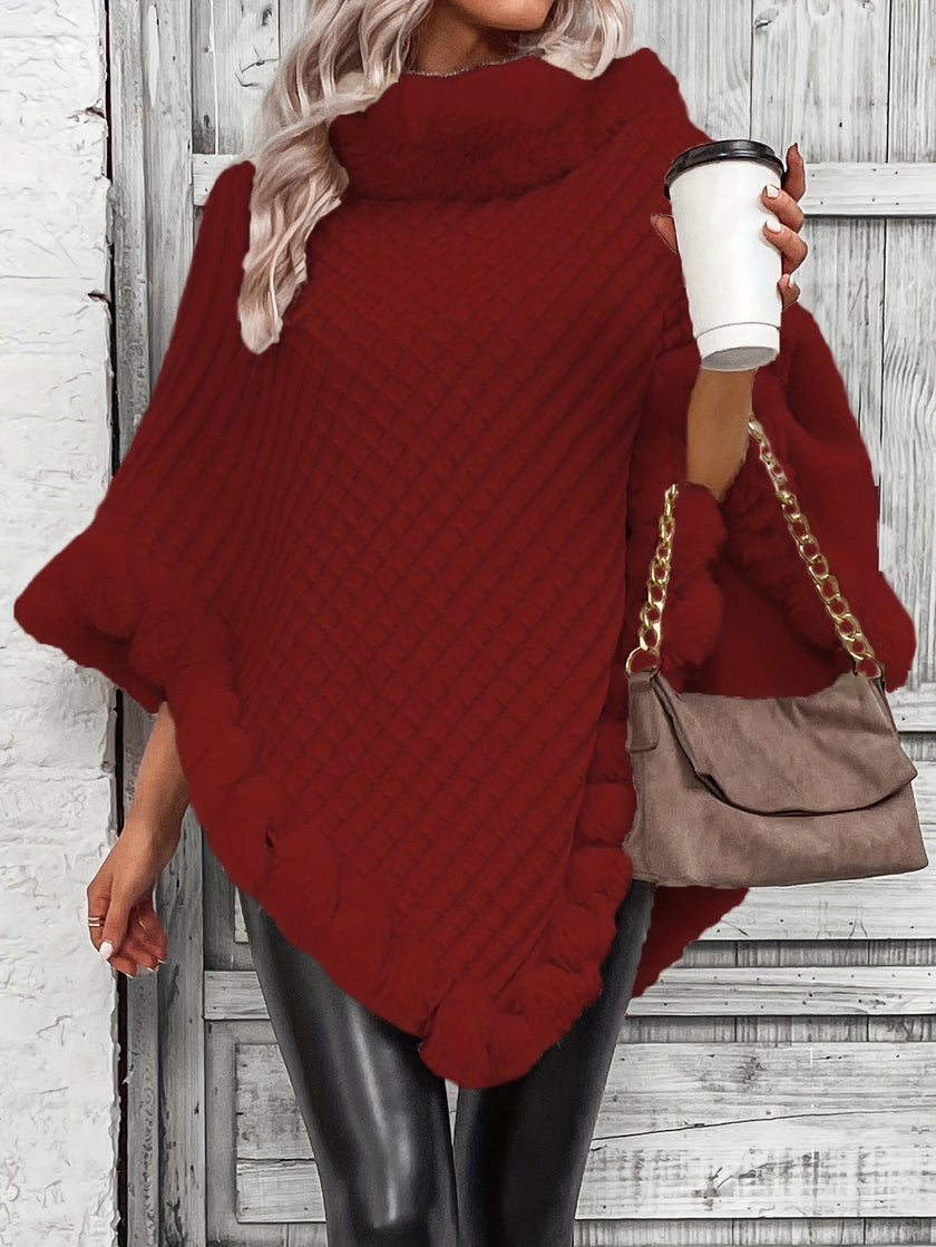 Hanne | Women's Faux-Fur Turtleneck Oversized Knit Poncho