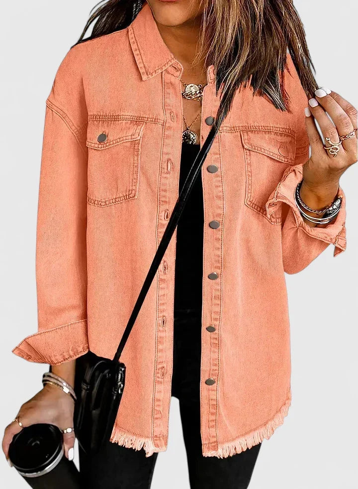 Denim Jacket Women Relaxed Fit Oversized Pockets