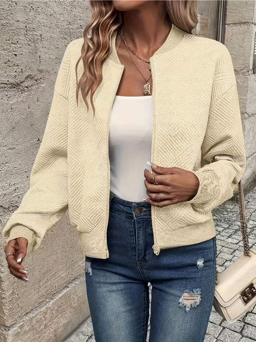 Birgit | Women's Quilted Crew-Neck Long-Sleeve Zip Bomber Jacket