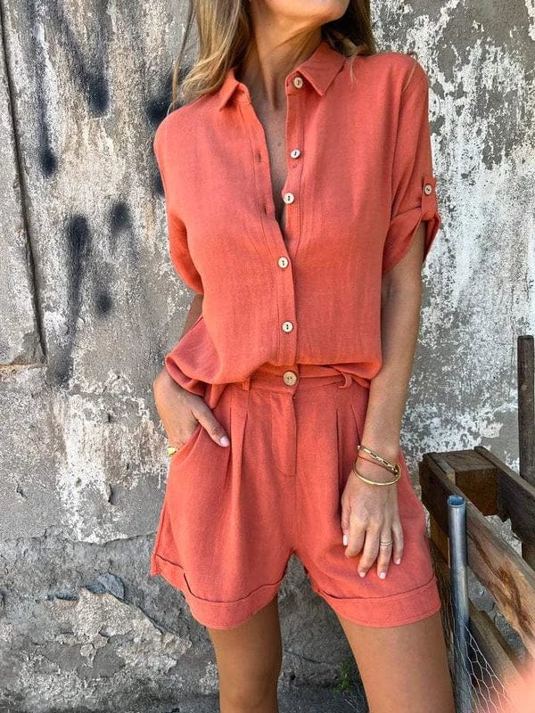 FJØRNA women's lightweight summer two-piece co-ord set featuring breathable, flowy fabric and stylish design.