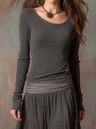 Charcoal knit maxi dress for women by FJØRNA, featuring a flowing design and long sleeves, perfect for casual or elegant occasions.