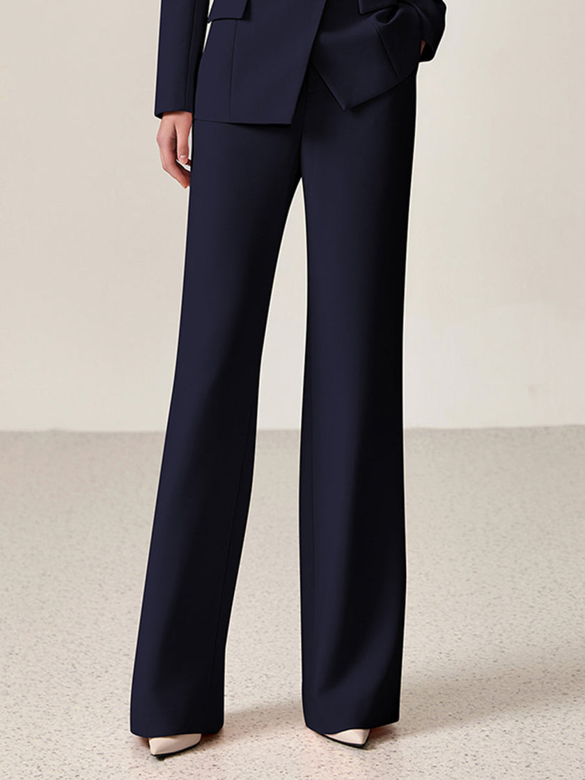 FJØRNA navy lapel double-breasted two-piece women’s suit set with matching pants, stylish and tailored for professional look.