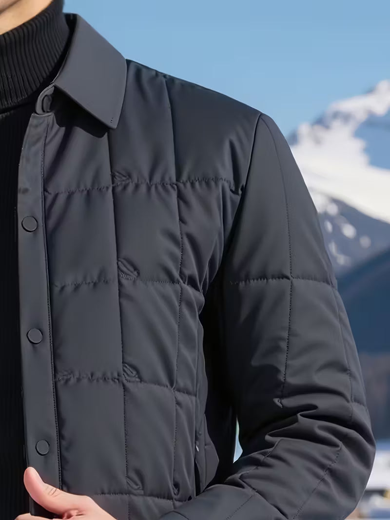 Winter Jacket Men Wool-Lined Lapel Collar Single-Breasted Nylon Blend