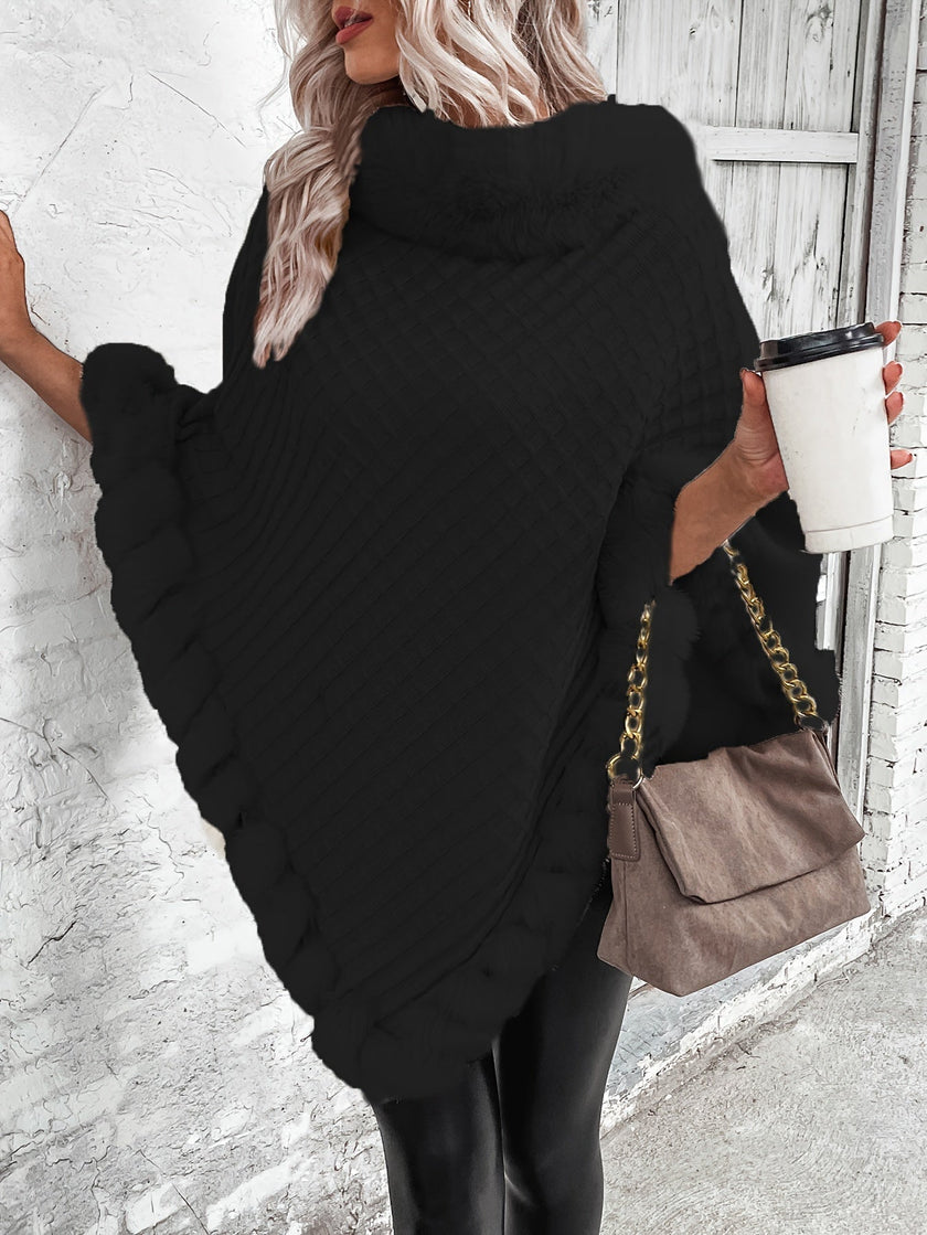 Hanne | Women's Faux-Fur Turtleneck Oversized Knit Poncho