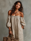 FJØRNA linen maxi dress, casual flowy dress in neutral fabric, sleeveless with a relaxed fit, perfect for warm weather wear.