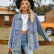 Denim Shirt Jacket Women Oversized Snap Front Patch Pockets