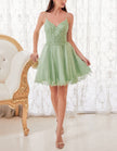 Mint green tulle cocktail dress for women by FJØRNA, featuring a flowy tulle skirt and elegant design for special occasions.