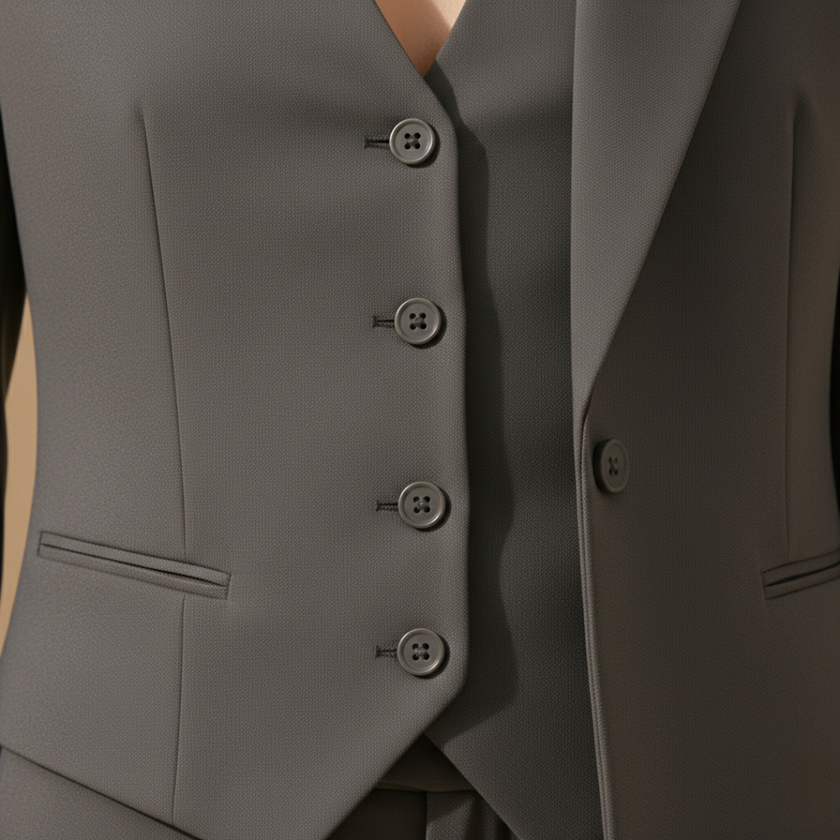FJØRNA women's tailored 3-piece tweed suit set with matching pants and blazer, stylish and professional for women.