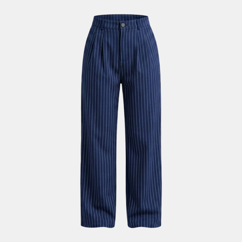 FJØRNA women's pinstripe high-waisted wide-leg trousers, tailored pants with a classic pinstripe pattern and wide-leg fit.