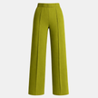 FJØRNA women's high-waist wide-leg trousers in loose pull-on style, shown in beige fabric, full-length front view.