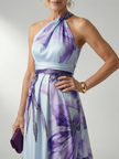 FJØRNA women's floral summer maxi dress with halter neck, sleeveless, relaxed fit, ideal for warm weather and casual outings.