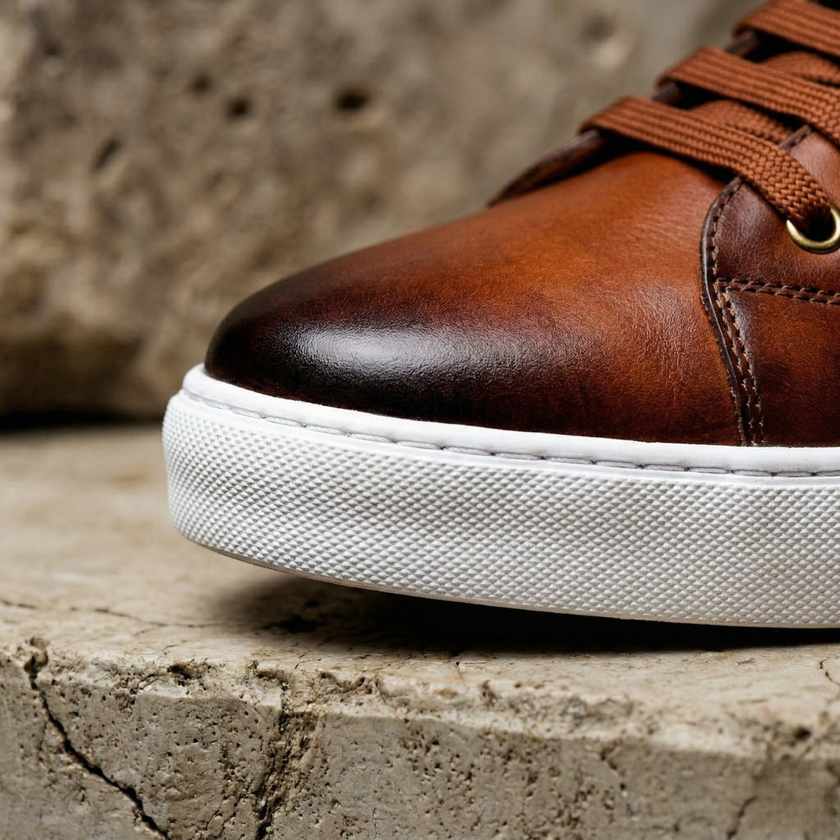Men's genuine leather shoes by FJØRNA, featuring classic design and polished finish, suitable for formal and casual wear.
