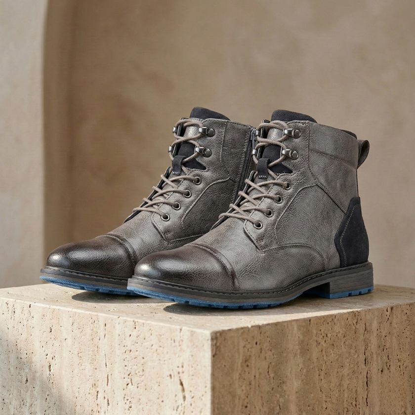 Men's FJØRNA leather orthopedic hiking boots showing sturdy design, ankle support, and durable leather construction for outdoor walking.