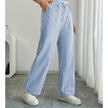 FJØRNA women's lightweight summer trousers with drawstring and striped pattern, casual and breathable for warm weather.