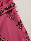 FJØRNA rose red leopard print chiffon long sleeve jumpsuit with pants for women, featuring a flowing fabric and stylish pattern.