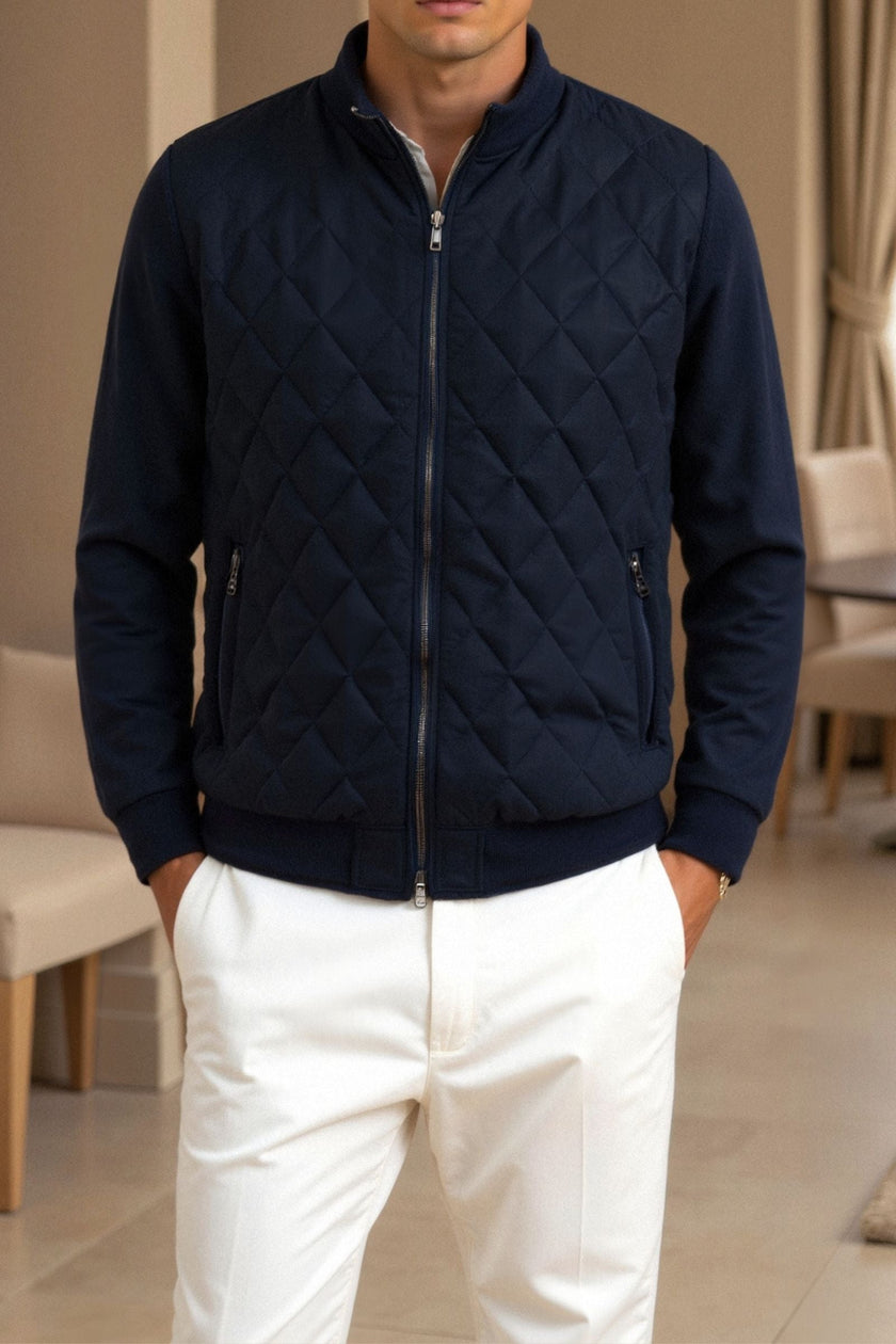 Wool Jacket Men Stand Collar Zip Long Sleeve Regular Fit Winter