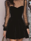 FJØRNA velvet evening dress featuring a fitted silhouette and elegant design, showcased on a model.