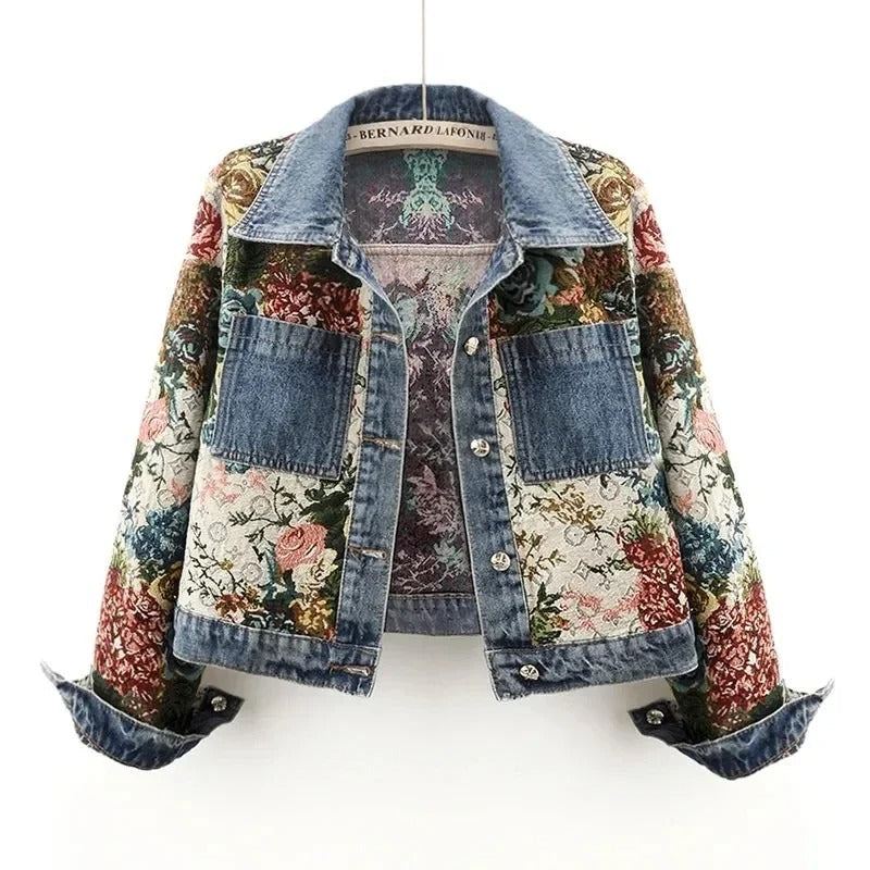 Denim Jacket Women Button Front Collared Long Sleeve