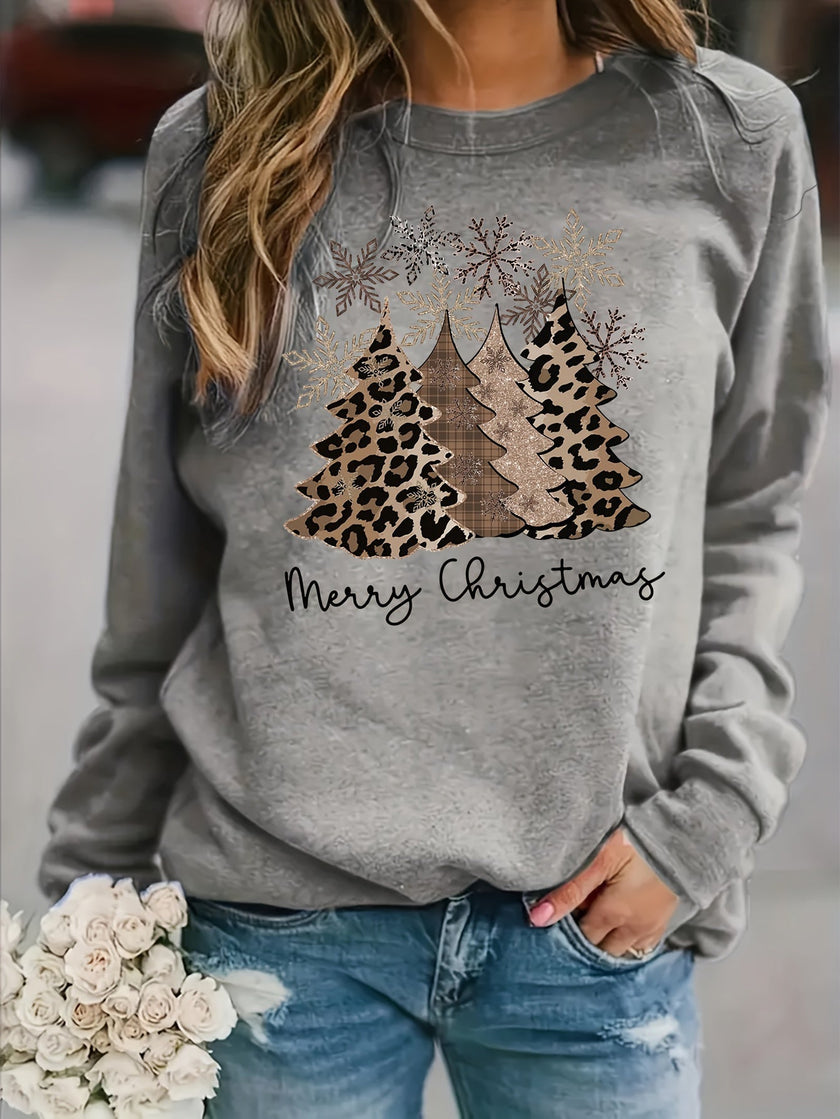 Lavinia | Women's Oversized Long Leopard Crew-Neck Knit Christmas Sweater