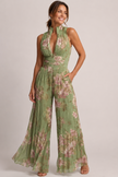 Pleated Jumpsuit Women Halter Neck High Waist Wide Leg