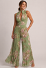 Pleated Jumpsuit Women Halter Neck High Waist Wide Leg
