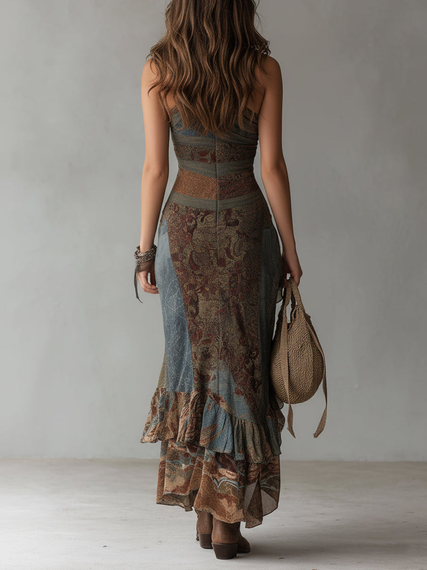 FJØRNA slit maxi dress in casual style, flowing fabric, and elegant design, perfect for summer or special occasions.