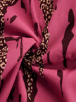 FJØRNA rose red leopard print chiffon long sleeve women's jumpsuit with pants and stylish design.