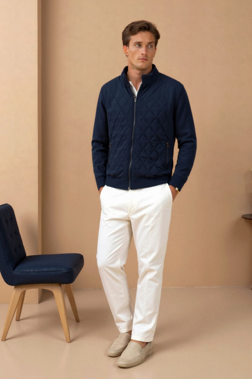 Wool Jacket Men Stand Collar Zip Long Sleeve Regular Fit Winter