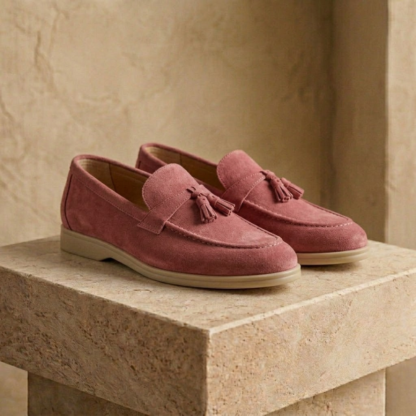 FJØRNA men's casual suede lace-up shoes with a sleek design and neutral color, suitable for smart casual occasions.