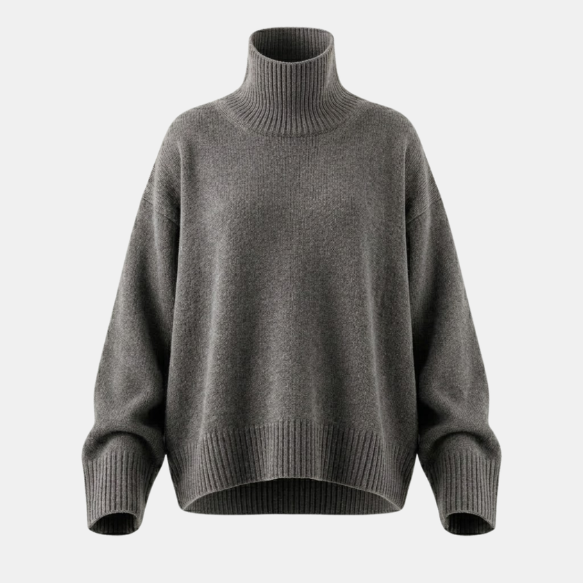 FJØRNA women's wool turtleneck sweater in cozy knit, featuring a high neck and classic fit, perfect for cold weather.