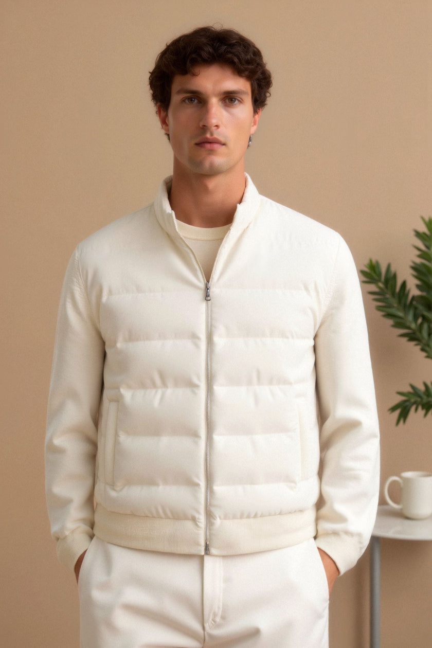 Padded Jacket Men Straight Collar Structured Regular Fit Cotton Blend