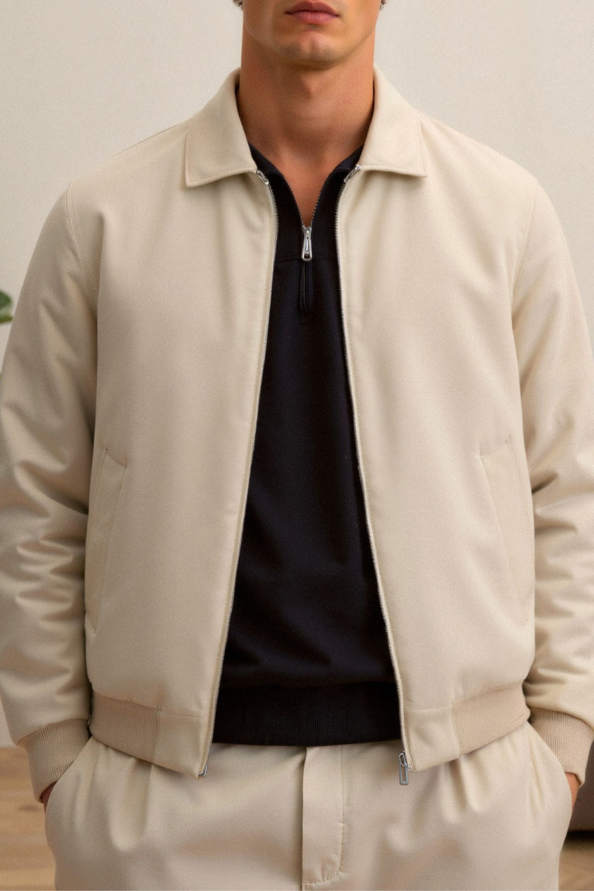 Padded Jacket Men Polo Collar Regular Fit Recycled Cotton Blend