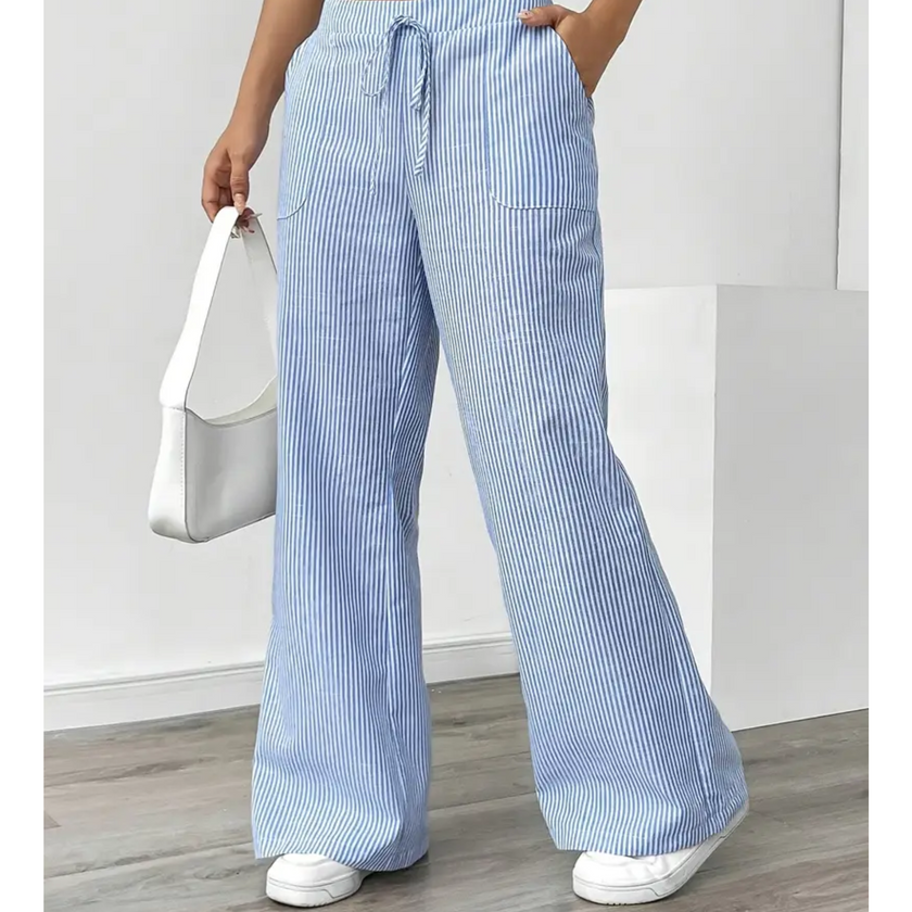 FJØRNA women's lightweight summer trousers with drawstring and striped pattern, casual and comfortable for warm weather.