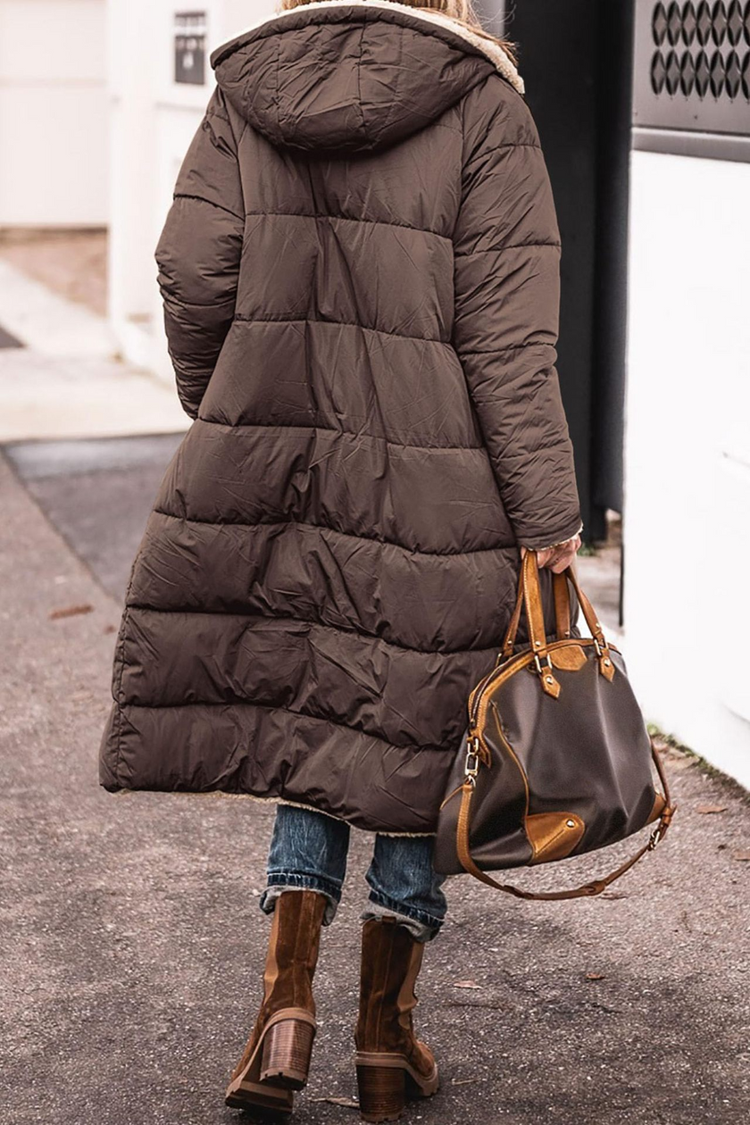 Johna | Women's Longline Reversible Sherpa Winter Puffer Coat