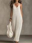 Olive green FJØRNA sleeveless knit maxi dress with casual style, flowing fabric, and a relaxed fit for comfortable everyday wear.