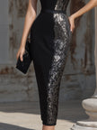 FJØRNA sculpted sleeveless contrast panel midi dress with fitted silhouette and stylish cocktail dress design.