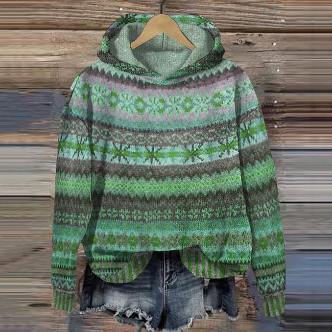 Gaby | Women's Cozy Oversized Knit Nordic Hoodie Sweatshirt Pullover with Round-Neck Hooded Star Print Soft for Autumn