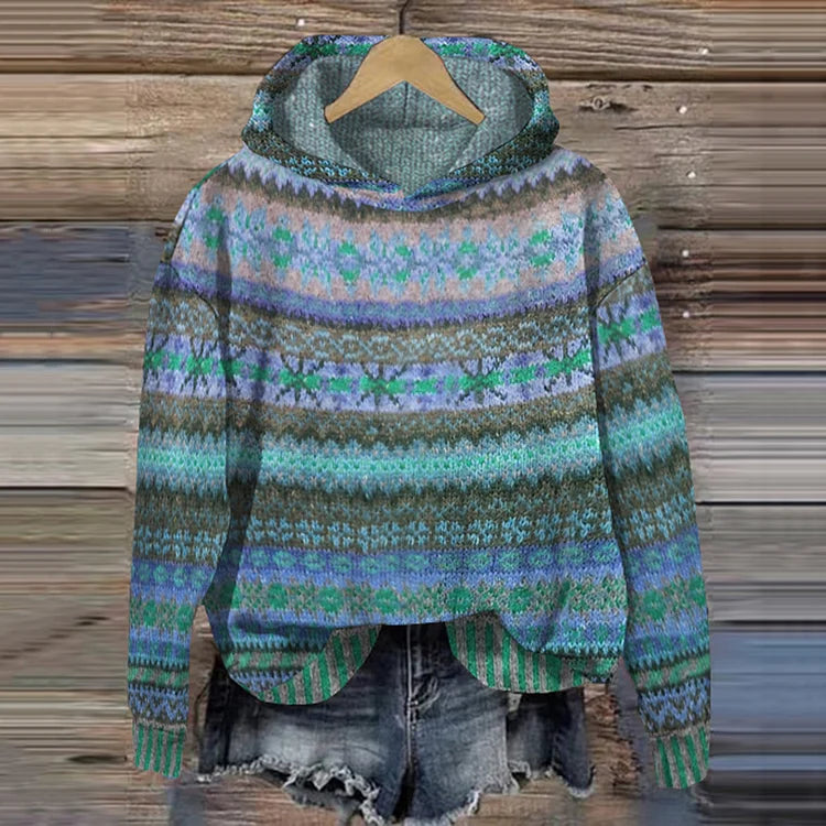 Gaby | Women's Cozy Oversized Knit Nordic Hoodie Sweatshirt Pullover with Round-Neck Hooded Star Print Soft for Autumn
