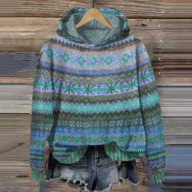 Anouk | Women's Cozy Ethnic Print Hoodie with Ribbed Cuffs for Layering