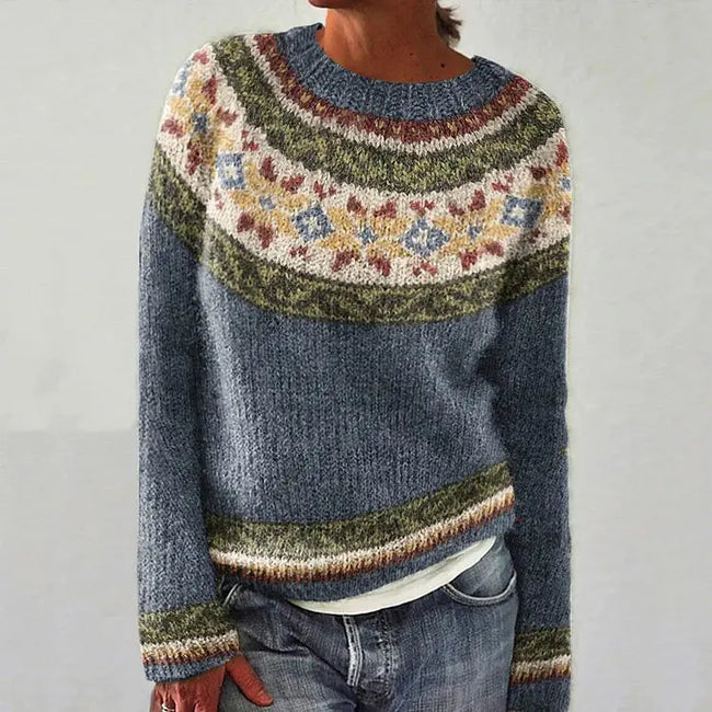Grace | Women's Retro Color Block Sweater with Ribbed Cuffs for Layering