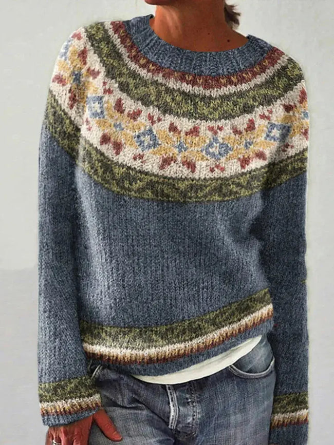 Grace | Women's Retro Color Block Sweater with Ribbed Cuffs for Layering