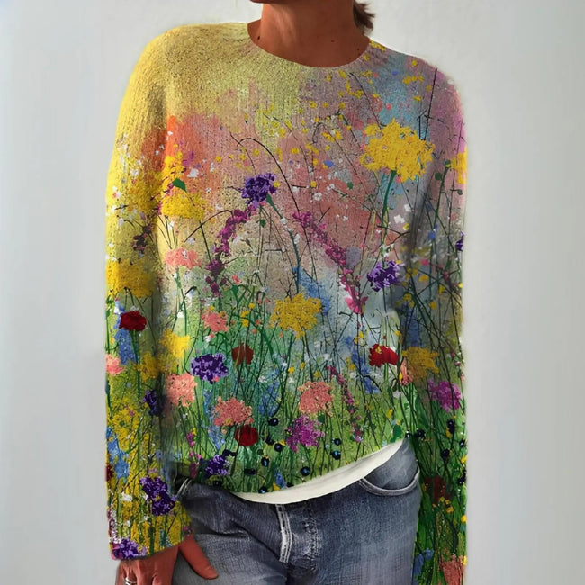 Sage | Women's Cozy Knit Hooded Sweater with Ethnic Print for Casual