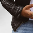 Sanne | Women's Black Collar Long-Sleeve Quilted Cropped Leather Jacket