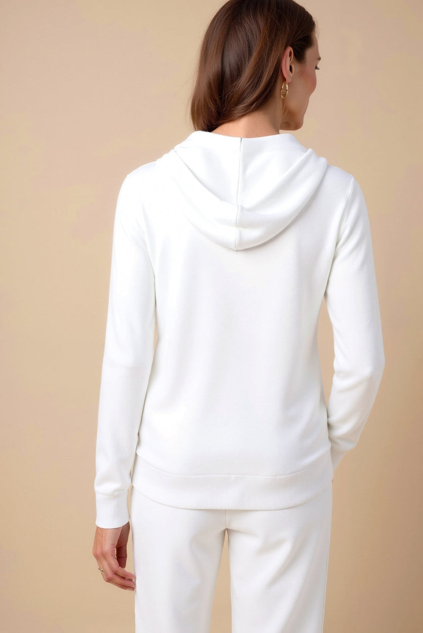 Hooded Zip Sweater Women Cotton Blend Relaxed Fit